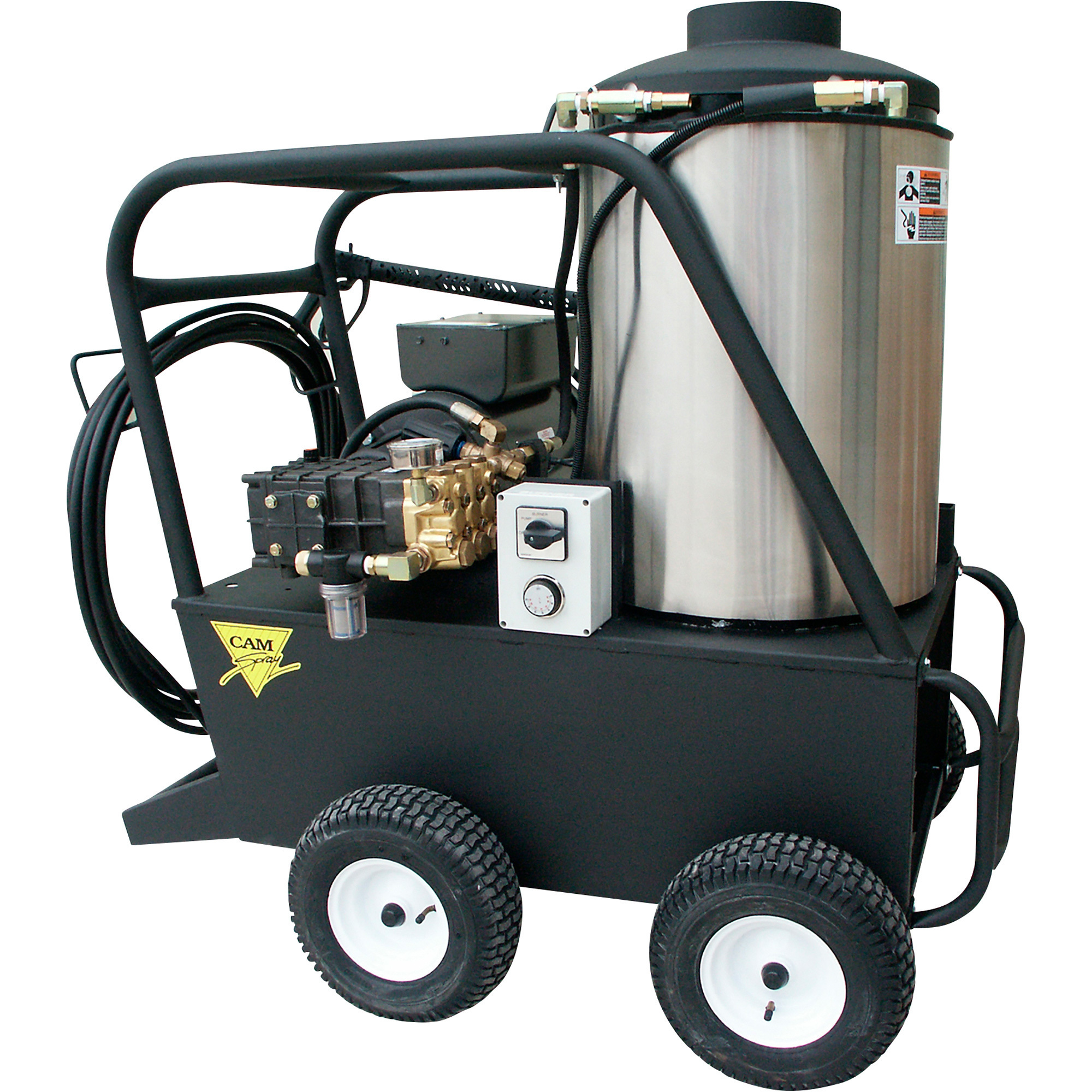 Cam Spray Portable Diesel-Fired Electric Hot Water Pressure Washer — 4 GPM, 4000 PSI, 13in. Wheels, Model# 4000QE